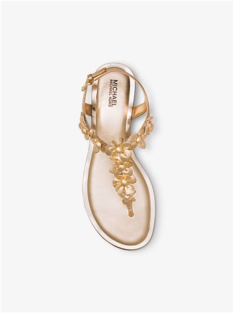 Tricia Floral Appliqué Metallic Embossed Leather Sandal